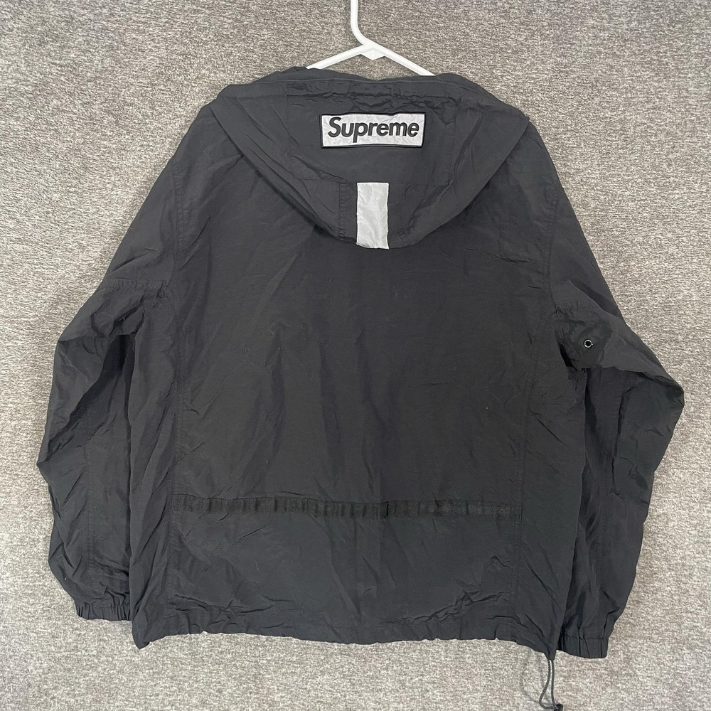 Supreme Jacket Mens L Black Hooded Windbreaker Reflective Logo Mesh Lined 2018